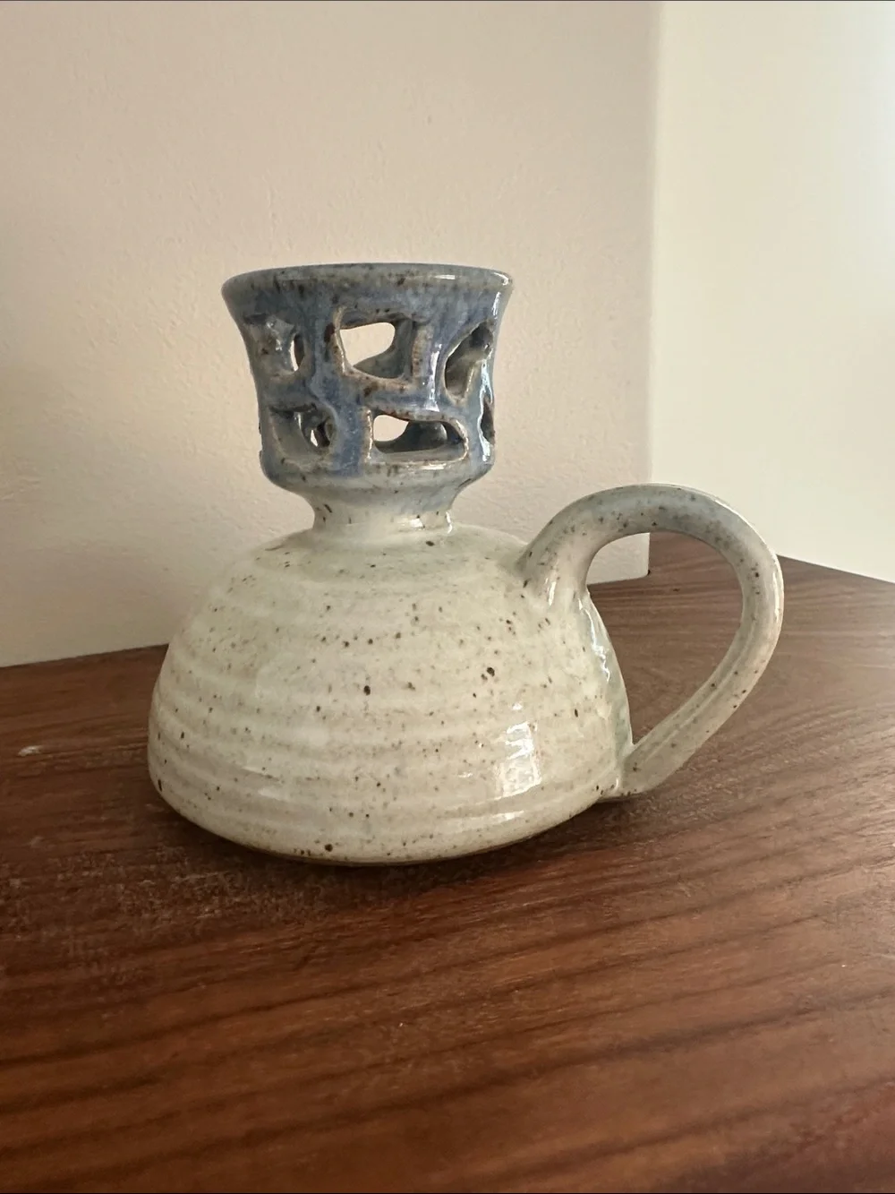 Vintage Korn Studios Art Pottery Candle Holder Lantern Speckled Glaze - Signed